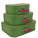 green paper suitcases