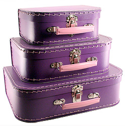purple paper suitcases